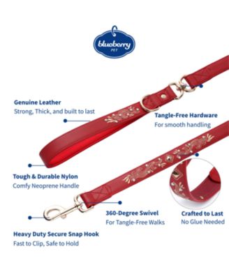 Western Style Full Grain Genuine Leather Dog Leash with Embroidery and Pearl or Turquoise Studs