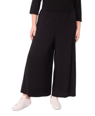 Plus Size Solid Pull-On Wide-Leg Pants