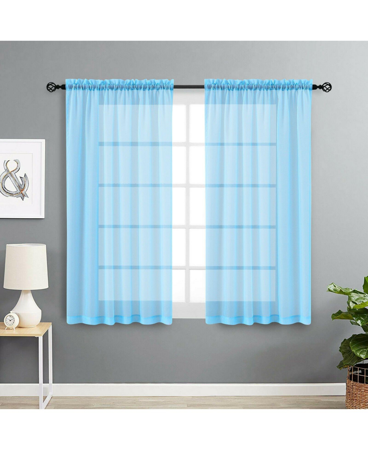 Kate Aurora Designer Sheer Voile Rod Pocket Curtains For Small Windows