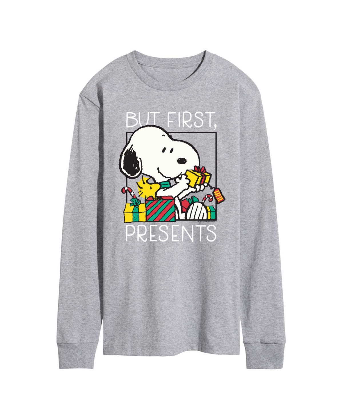 Airwaves Men's Peanuts Christmas Snoopy But First Presents Graphic Long-Sleeve T-Shirt