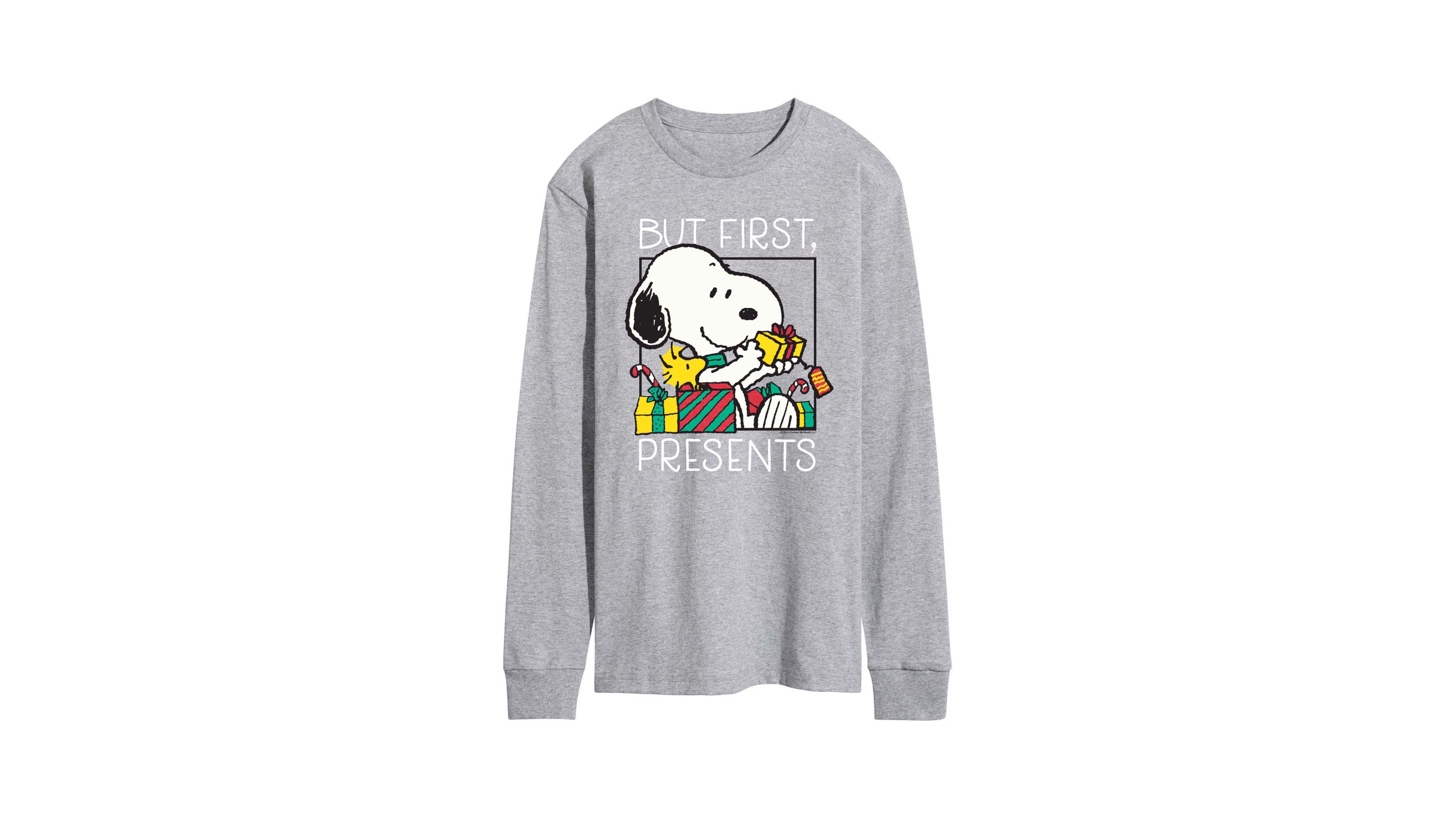 Airwaves Men's Peanuts Christmas Snoopy But First Presents Graphic Long-Sleeve T-Shirt