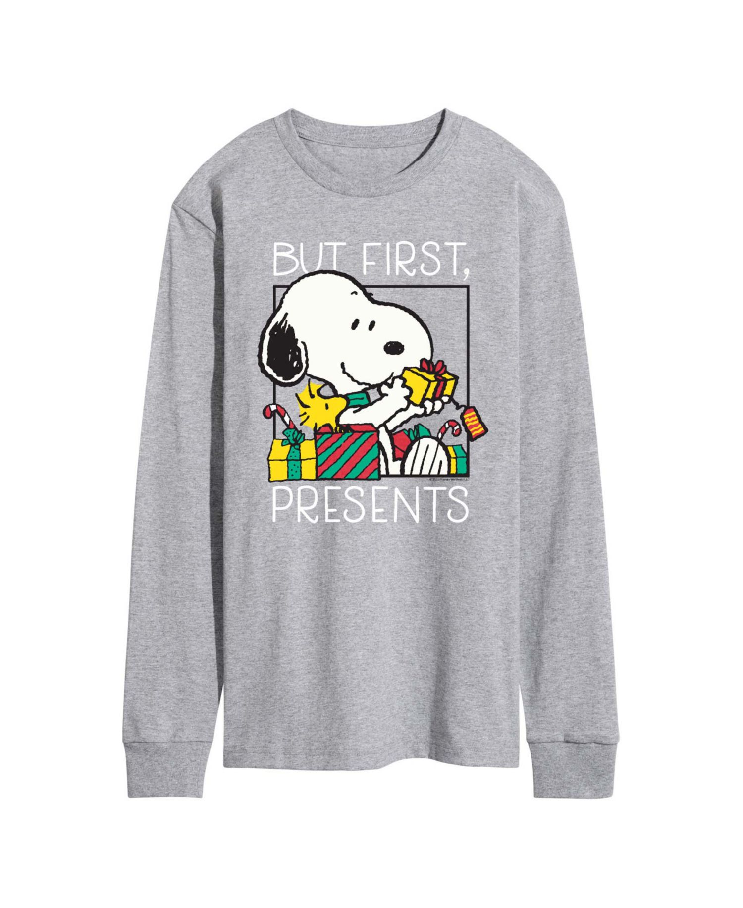 Men's Peanuts Christmas Snoopy But First Presents Graphic Long-Sleeve T-Shirt