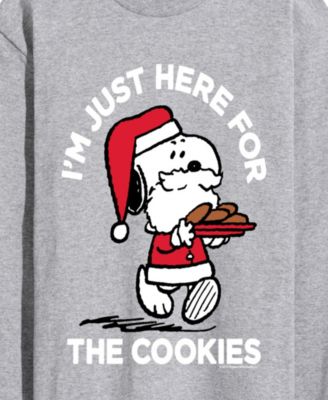 Men's Peanuts Santa Snoopy I'M Just Here for the Cookies Graphic Crewneck T-Shirt