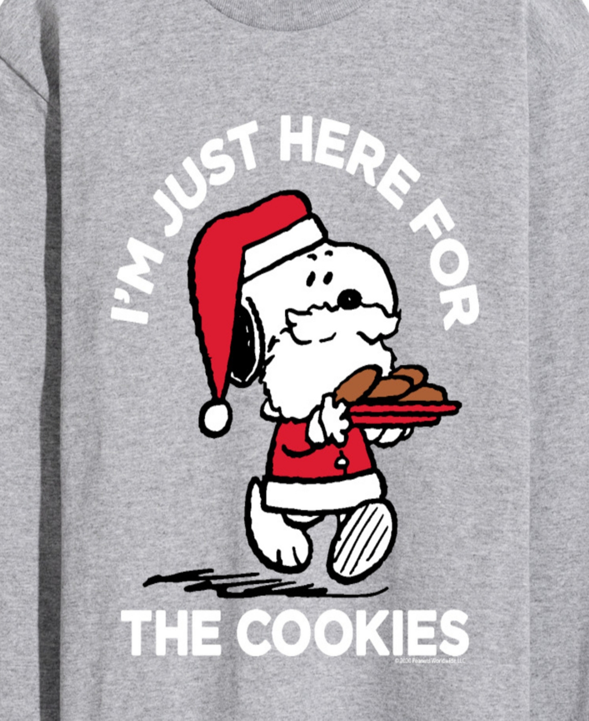 Airwaves Men's Peanuts Santa Snoopy I'M Just Here for the Cookies Graphic Crewneck T-Shirt