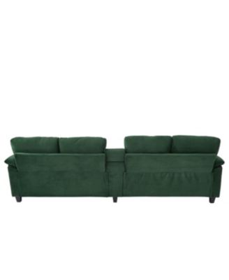  Modern U-shaped Corduroy Sofa with Storage, Cup Holders & USB Ports