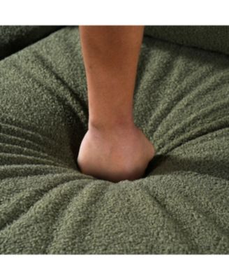 Streamdale 83.86" 3-Seater Sofa, Curved Armrest, Teddy Velvet, Solid Wood Legs & Frame, Green