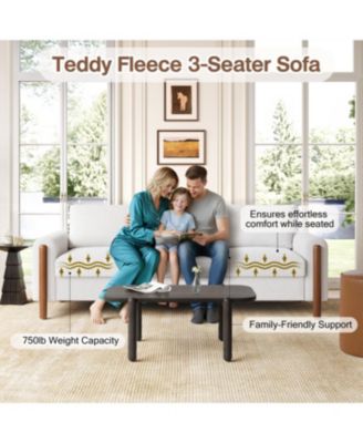 Streamdale 83.86" 3-Seater Sofa, Curved Armrest, Teddy Velvet, Solid Wood Legs & Frame, Green