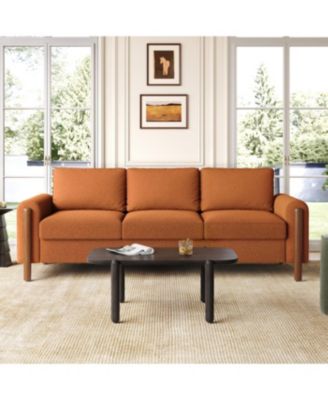 Streamdale 83.86" 3-Seater Sofa, Curved Armrest, Teddy Velvet, Solid Wood Legs & Frame, Green