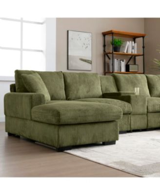 Streamdale U Shaped Cloud Couch Sectional Sofa, 126" Oversized Comfy Green Sofa with Console
