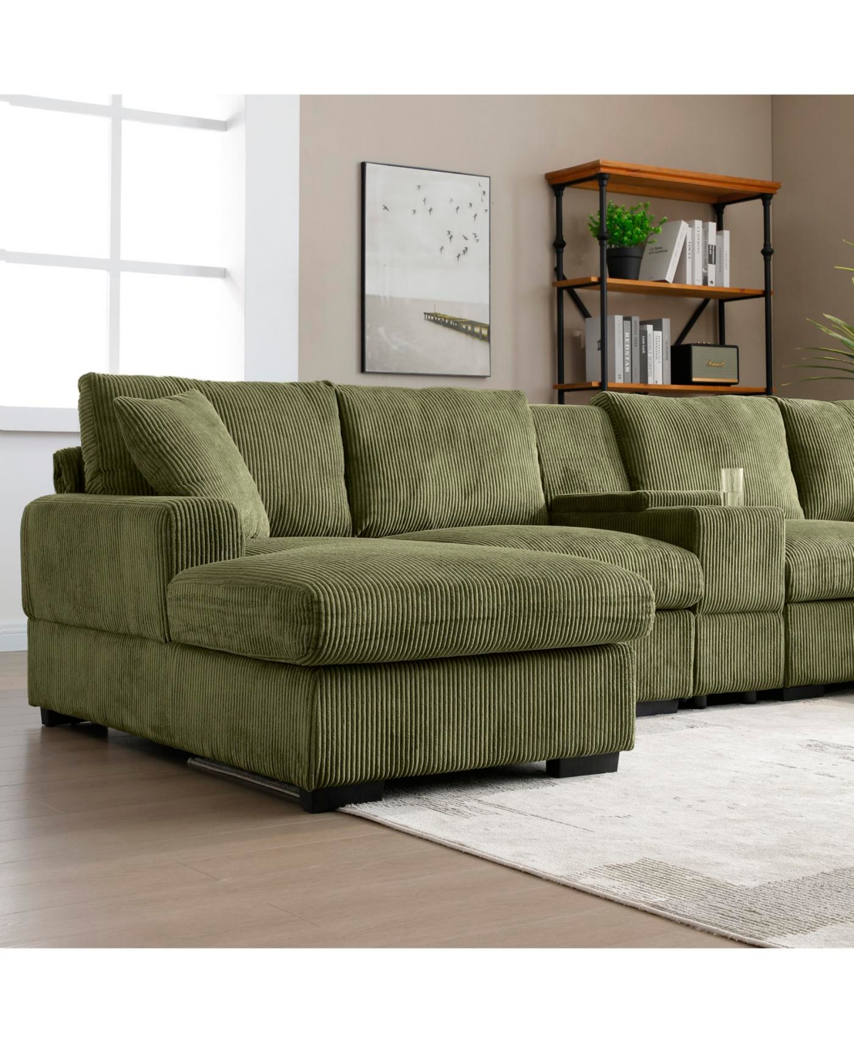 Streamdale U Shaped Cloud Couch Sectional Sofa, 126" Oversized Comfy Green Sofa with Console