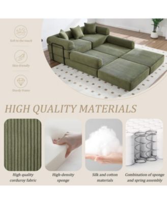 Convertible Folding Sofa Bed with Pillow Back Handrail, Cloud Corduroy Mattress Sofa