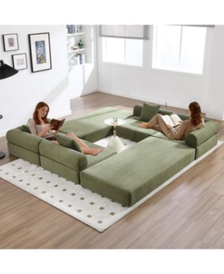 Convertible Folding Sofa Bed with Pillow Back Handrail, Cloud Corduroy Mattress Sofa