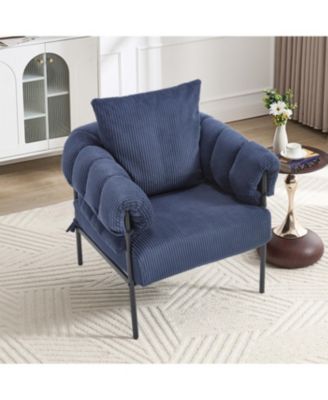 Streamdale Modern Teddy Fleece Upholstered Chair with Gold Metal Legs, Dark Blue