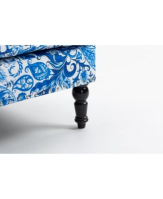 Upholstered Chair, Vintage Armchair with Blue/White Porcelain Print