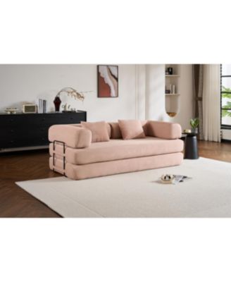  Convertible Sleeper Sofa Bed with Pillow (Pink