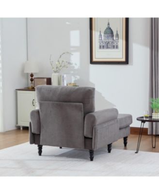 Streamdale Modern Minimalist Chenille Chaise Lounge Recliner Sofa with Wooden Legs & Side Pockets