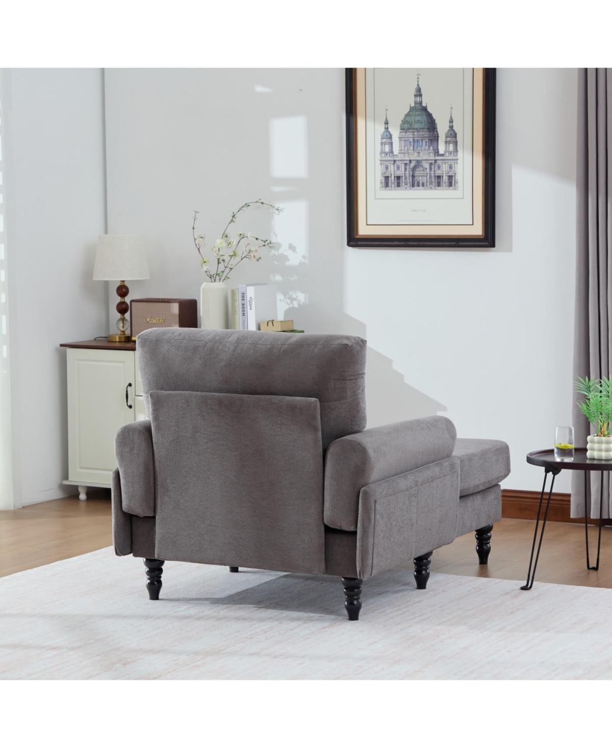 Streamdale Modern Minimalist Chenille Chaise Lounge Recliner Sofa with Wooden Legs & Side Pockets