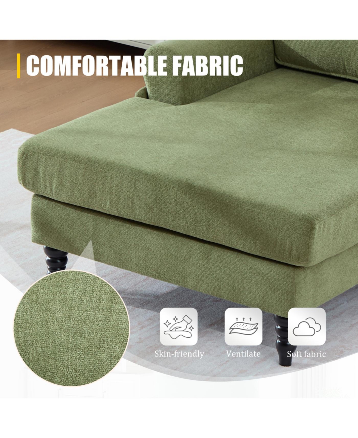 Streamdale Furniture Streamdale Modern Minimalist Chenille Chaise Lounge Recliner Sofa with Wooden Legs & Storage Pockets