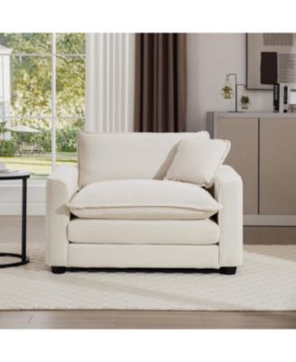 Streamdale Light Beige Corduroy Accent Chair with Pillow for Living Room/Bedroom