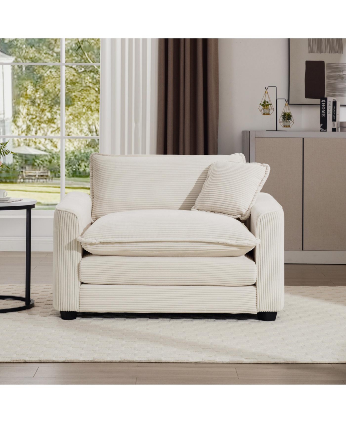 Streamdale Furniture Streamdale Light Beige Corduroy Accent Chair with Pillow for Living Room/Bedroom
