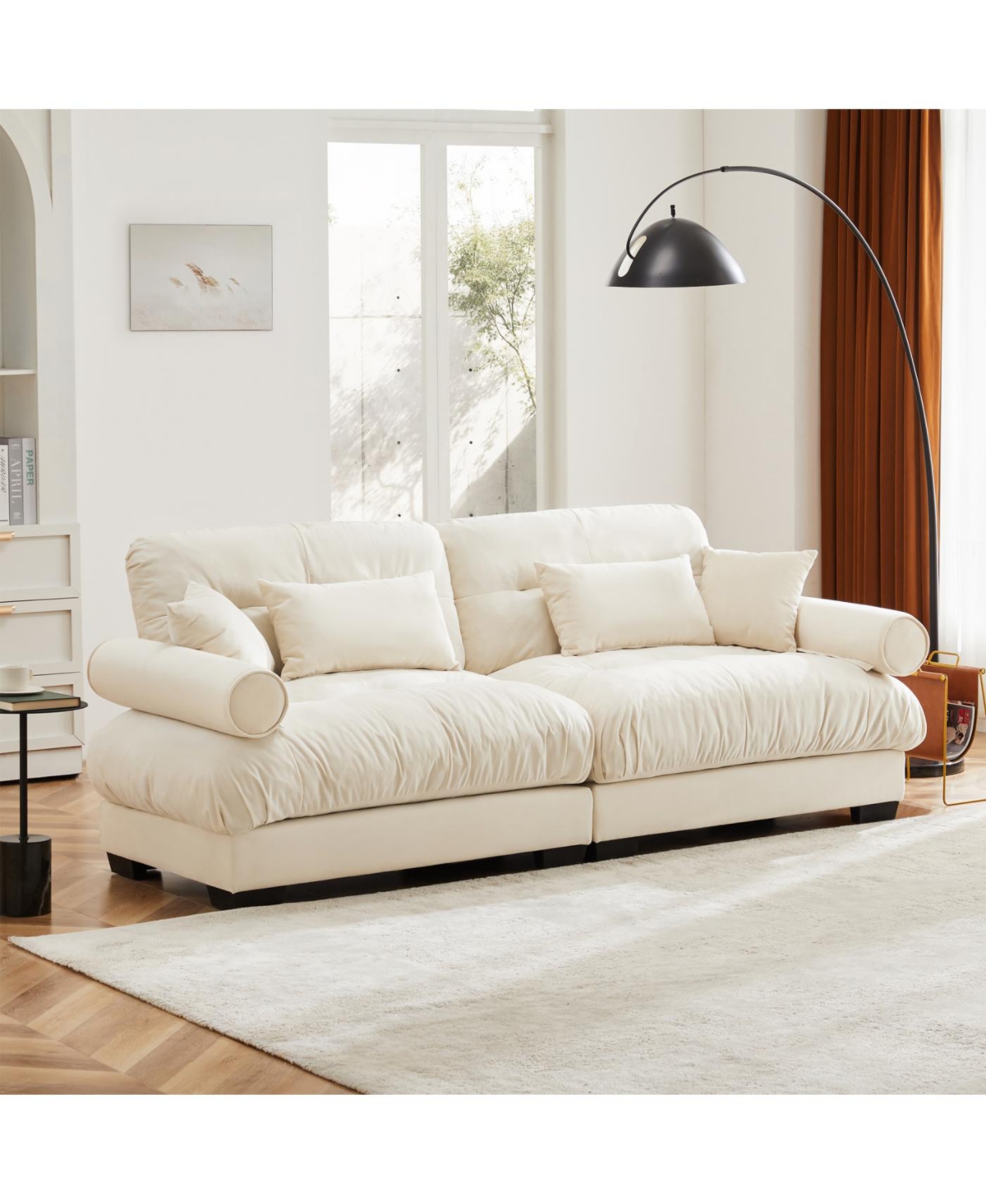 Streamdale Furniture Modern Two-Seater Velvet Sofa with Pillows, Cream