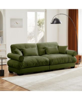 Streamdale Modern Two-Seater Velvet Sofa with Pillows, Olive Green