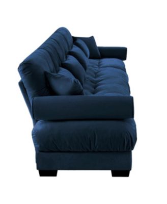 Streamdale Super Comfort Oversized Modular Velvet Sectional Sofa Couch with Ottoman, Blue