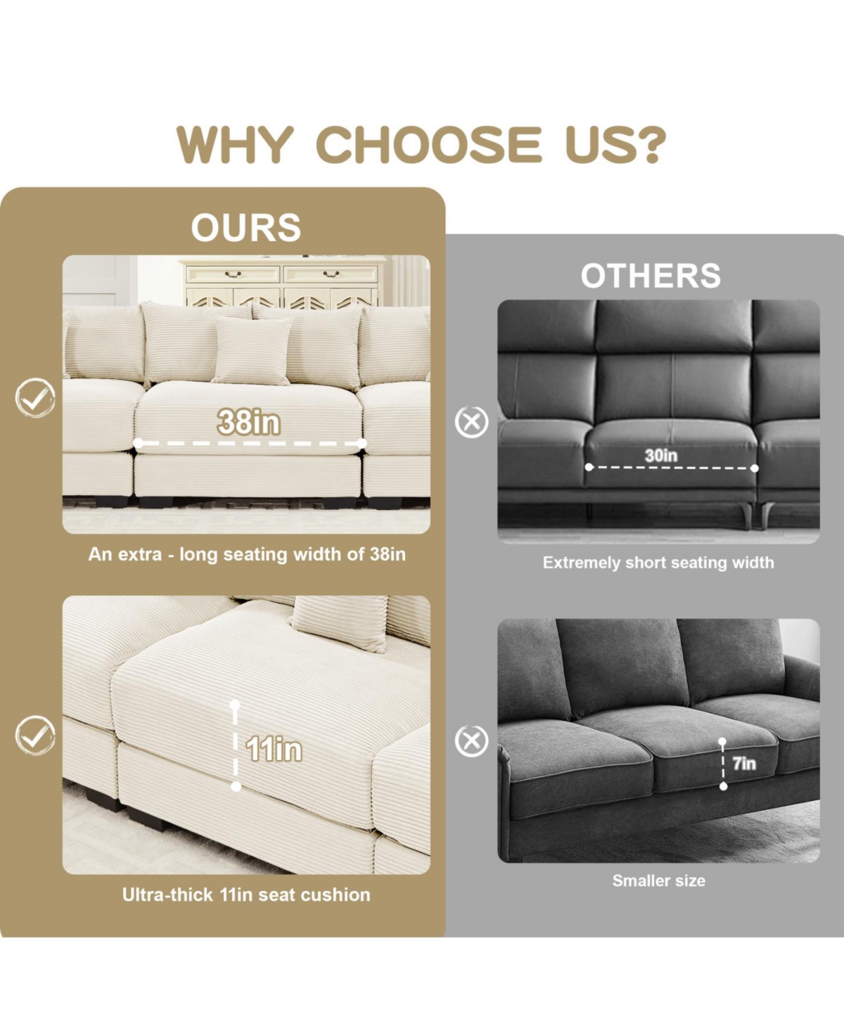 Streamdale Oversized Cloud Modular Sectional Couch with Ottoman, Cream