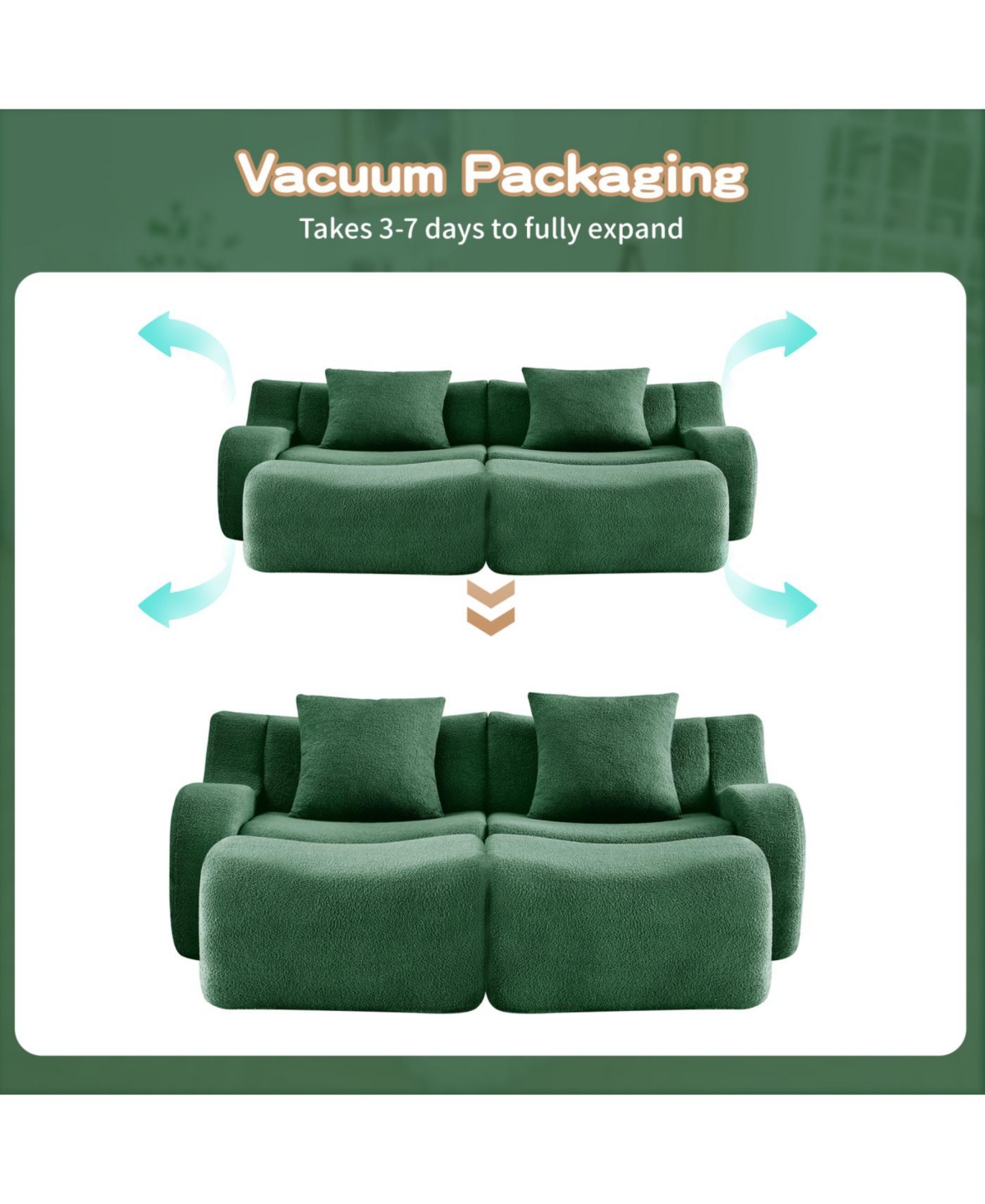 Streamdale Furniture Streamdale Soft Teddy Fabric Boneless Sofa with Anti-Slip Design, Green