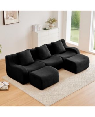 Streamdale U-shaped Soft Teddy Fabric Boneless Sofa, Assembly Chaise, Black