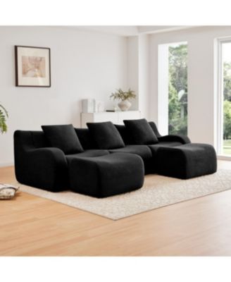 Streamdale U-shaped Soft Teddy Fabric Boneless Sofa, Assembly Chaise, Black