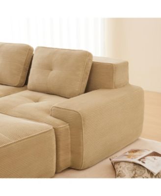 Streamdale Camel 82" Modern L-Shaped Corduroy Sectional Sofa with Ottoman