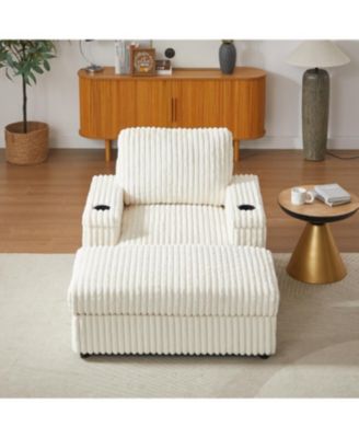 Streamdale 42.5" Corduroy Single Recliner with Pillow, Cup Holder, Storage Footrest