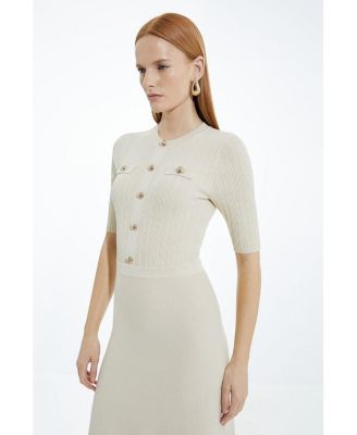 Women's Rib Knit Military Trim Maxi Dress