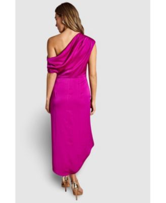 Women's Satin One Shoulder Midi Dress
