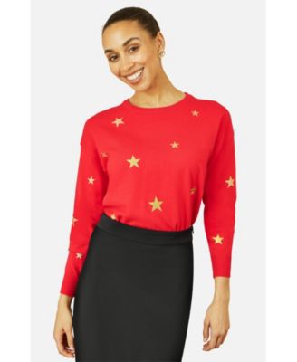 Women's Foil Star Print Relaxed Fit Sweater