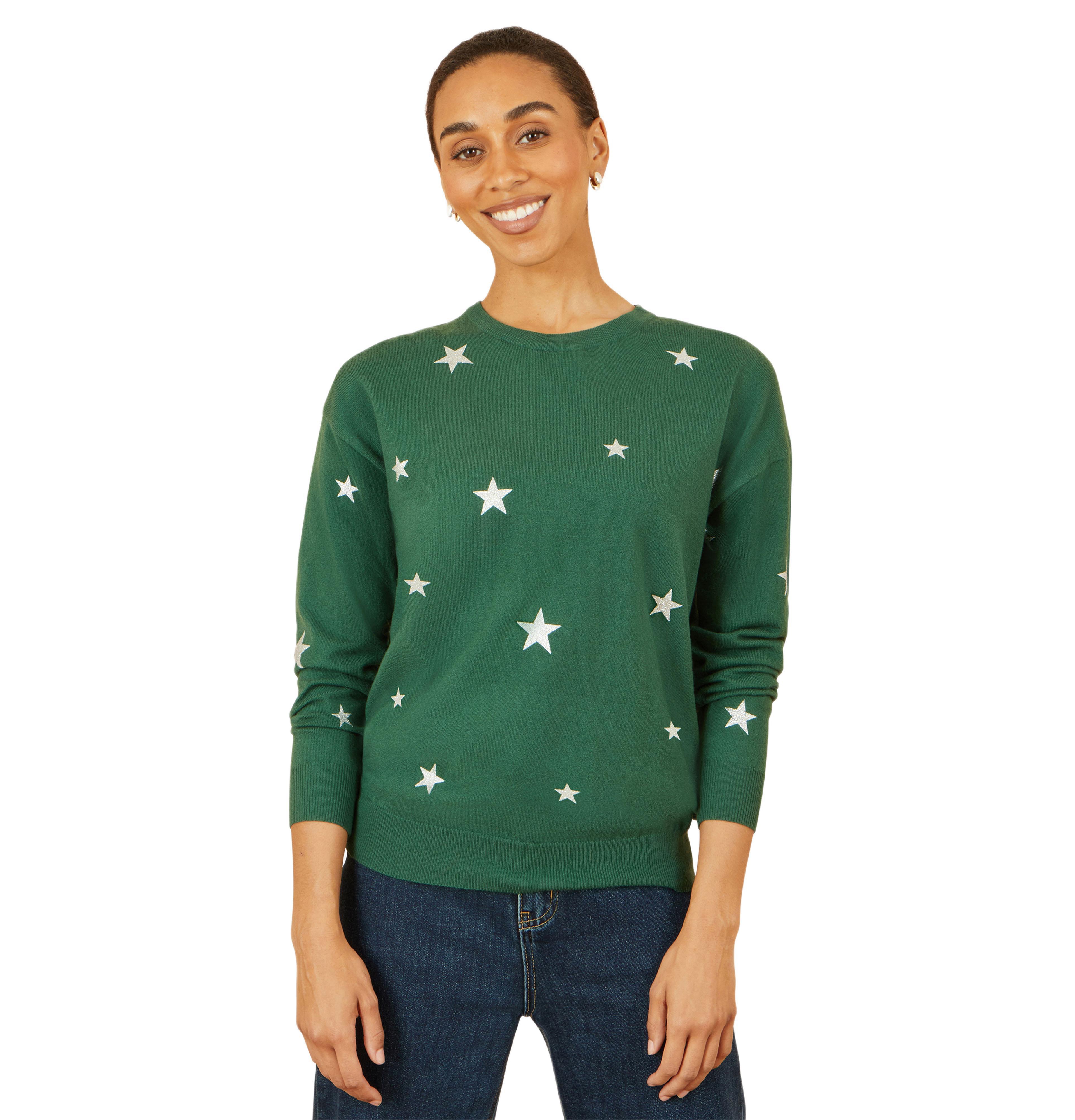 Yumi Women's Foil Star Print Relaxed Fit Sweater