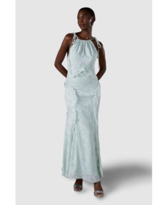 Women's Jacquard Halter Neck Frill Maxi Dress