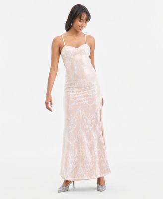 Juniors' Sweetheart-Neck Sequin Lace Gown