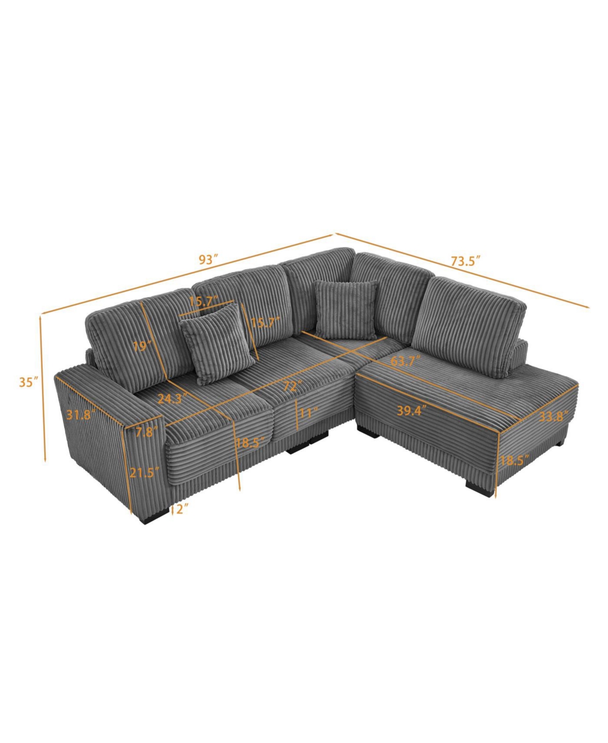 Streamdale Furniture Streamdale 93" L-Shaped Sectional Sofa with Reversible Chaise Lounge (Grey