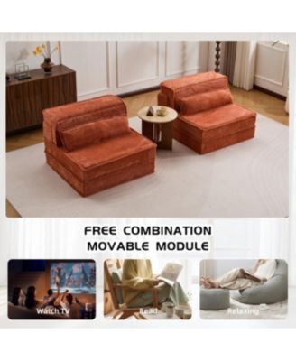 Streamdale Compression Sofa, Convertible Floor Sofa Bed, Modular Sectional, Orange