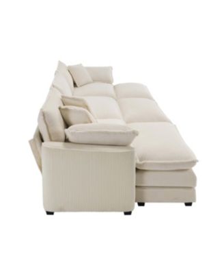  Oversized Modular Cushioned Sofa with 3 Ottomans, Sleeper Sofa Bed, 6-Piece Set, Light Beige Corduroy