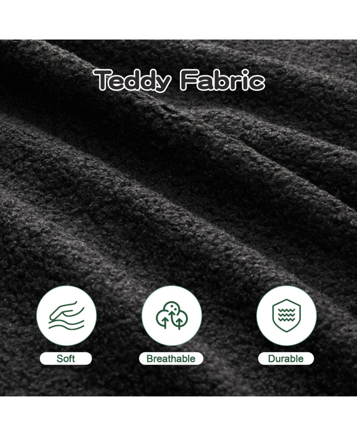 Streamdale Furniture Streamdale 4-Seat Boneless Sofa, Teddy Fabric, No Assembly, Curved Armrest, Black