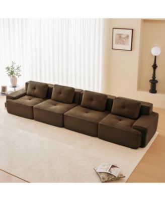 Streamdale 153" Modern Modular Corduroy Sectional Sofa, 4-Seater Couch, Brown
