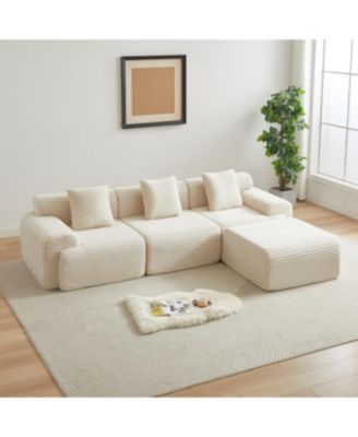 Streamdale Corduroy Modular Sofa with 4 Configurable Modules & 3 Pillows