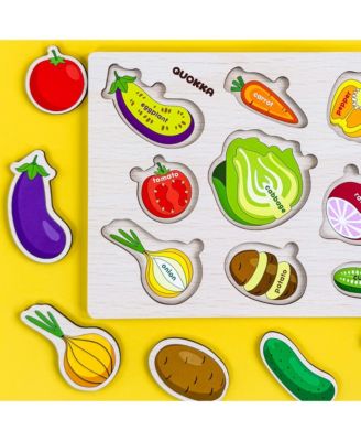 Wooden 4 Set Pegged Puzzles for Kids Ages 1-2 – Veggies Learning Toy for Kids