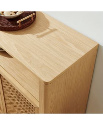 63" Mid Century Modern Rattan Sideboard Buffet Cabinet with Storage, Retro Coffee Bar