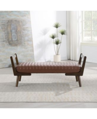 Streamdale 52" Mid Century Walnut Bench with Channeled Upholstered Footrest Stool