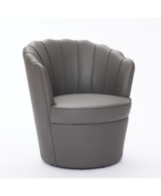 Streamdale Gray Petal Swivel Chair - Genuine Leather Wing-Back Desk Chair, Curved Design