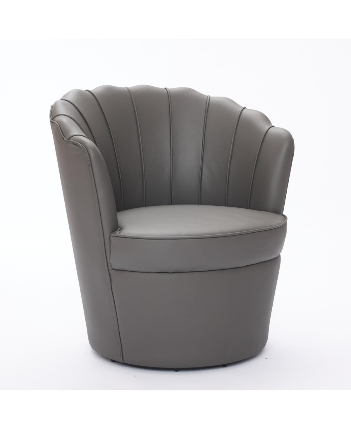 Streamdale Furniture Streamdale Gray Petal Swivel Chair - Genuine Leather Wing-Back Desk Chair, Curved Design